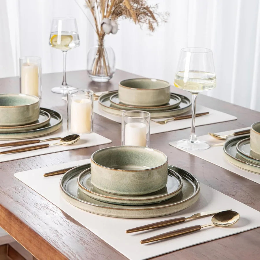 Ceramic Dinnerware Sets Handmade Reactive Glaze Stoneware Plates and Bowls Sets Highly Chip and Crack Resistant Dishwasher and