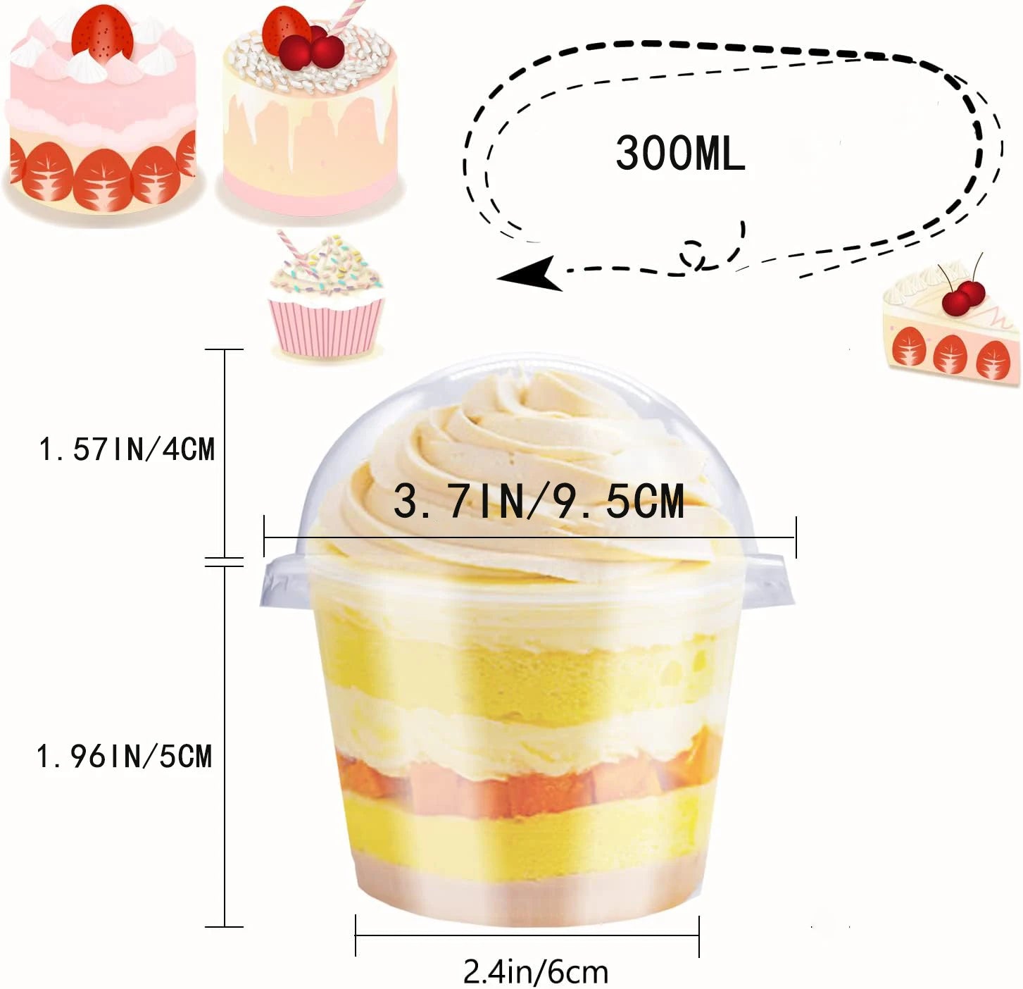 50 disposable transparent plastic cups with dome lids, used for dessert cups and disposable snack bowls