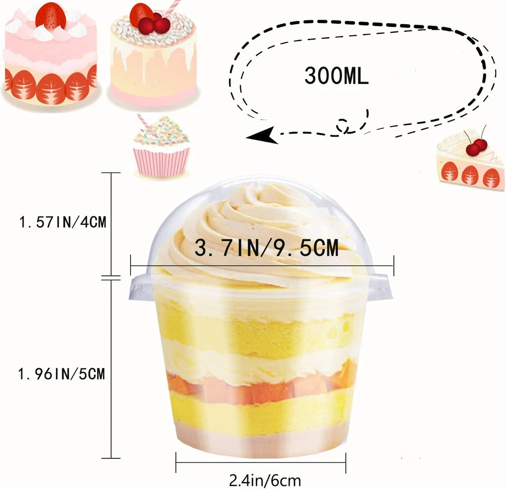 50 disposable transparent plastic cups with dome lids, used for dessert cups and disposable snack bowls