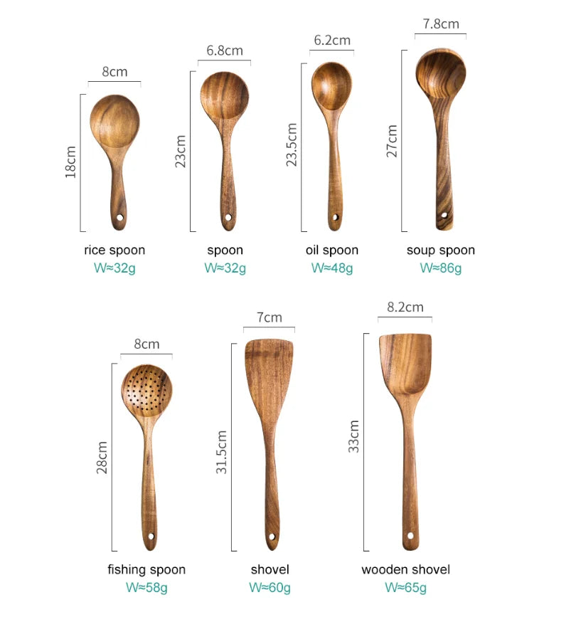 DecorBites 9-Piece Teak Wooden Cooking Utensils Set with Holder