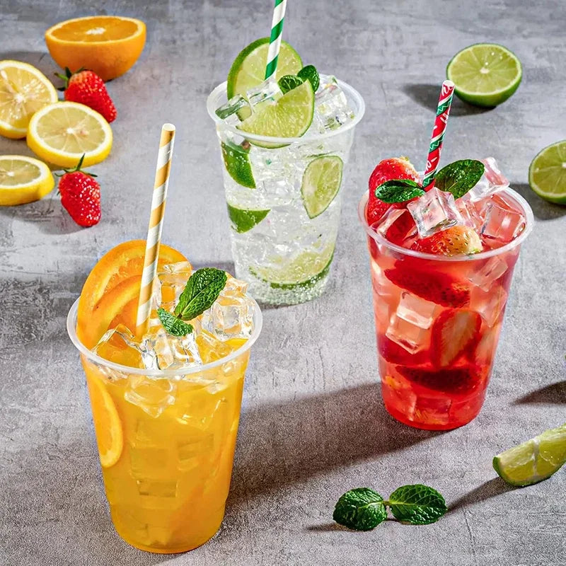 Plastic Disposable Cups with Lid Clear Cold Drink Containers for Fruit Juice Milk Tea Iced Coffee Ice Cream Dessert Party Café