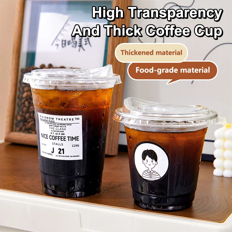 10PCS Clear Plastic Cup With Strawless Lids Disposable Cups For Iced Coffee Or Juice Party Smoothie Milkshake Cold Drinks