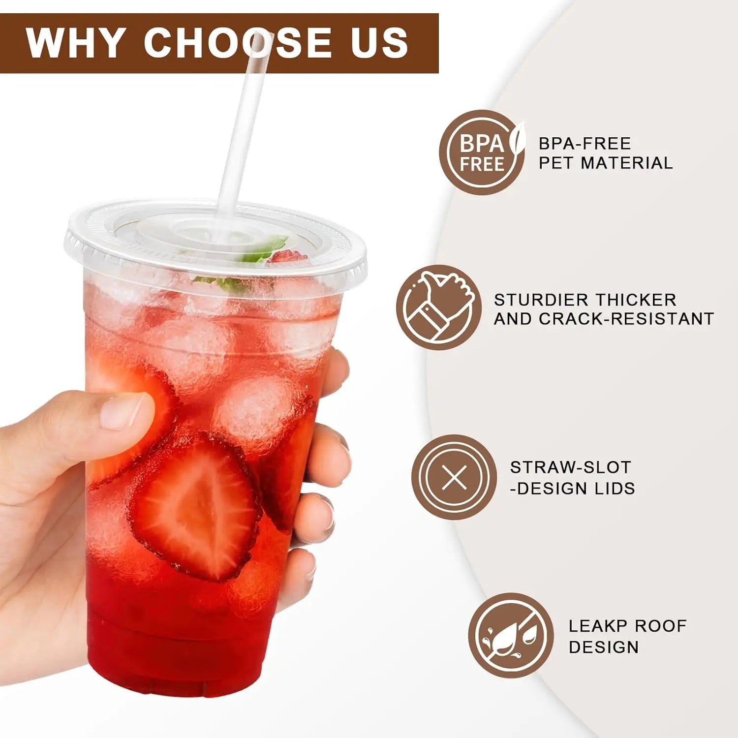 40/80 Pack 16oz/500ml Clear Plastic Cups with Lids and Straws, Disposable Plastic Coffee Cups with Lids