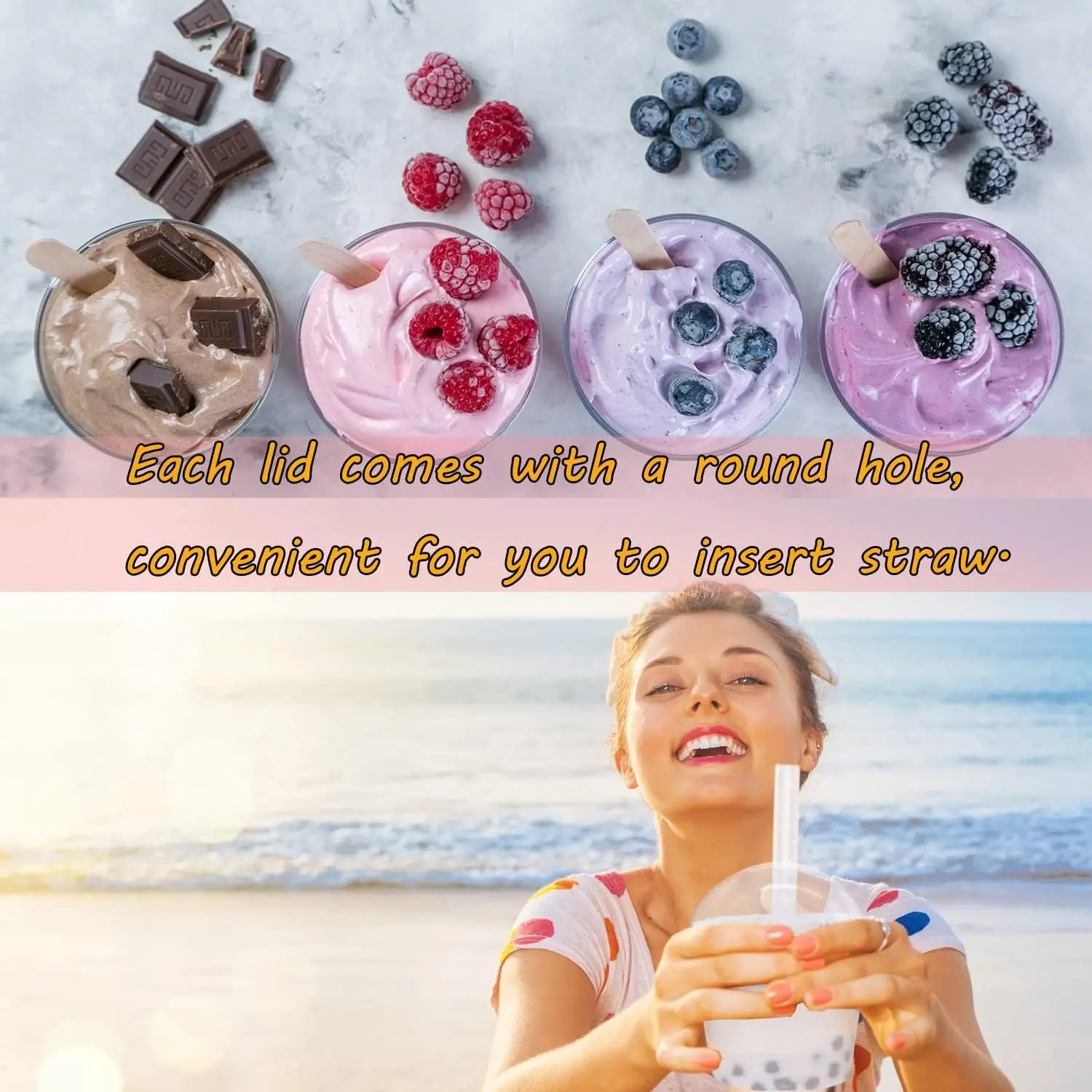 50 disposable transparent plastic cups with dome lids, used for dessert cups and disposable snack bowls