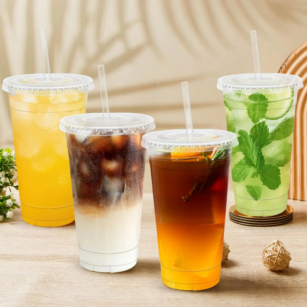 40/80 Pack 16oz/500ml Clear Plastic Cups with Lids and Straws, Disposable Plastic Coffee Cups with Lids