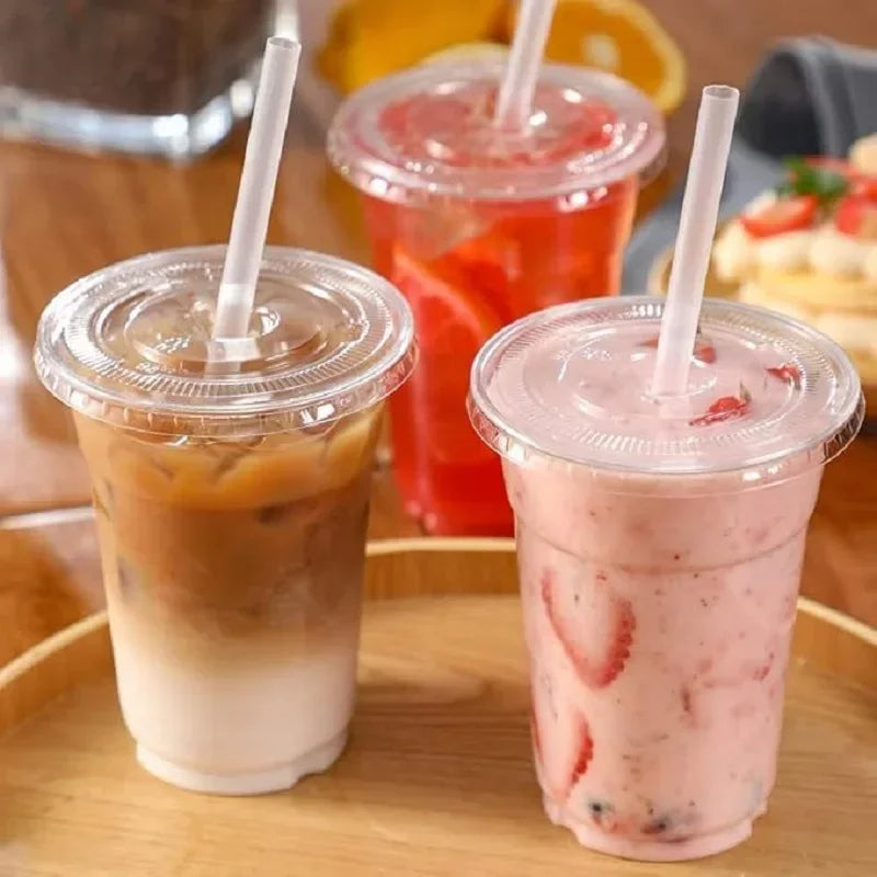蓋付き使い捨てプラスチックカップ、結婚式、誕生日、パーティー、キャンプ、スムージー、ミルクシェイク、コーヒーに最適
