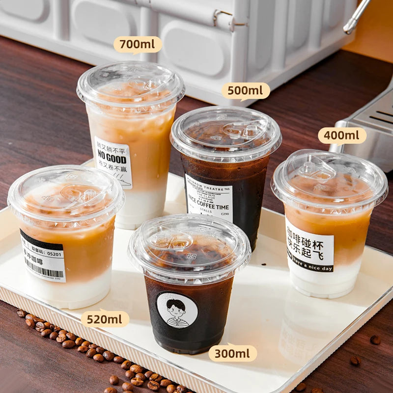 10PCS Clear Plastic Cup With Strawless Lids Disposable Cups For Iced Coffee Or Juice Party Smoothie Milkshake Cold Drinks
