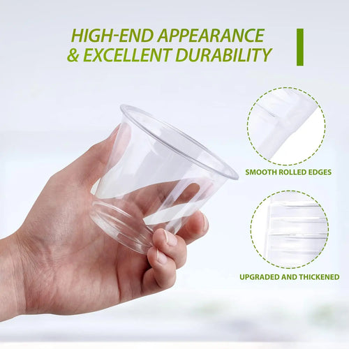 100 Pack 9 oz Clear Plastic Cups, 9 Ounce Disposable Plastic Drinking Cups, Crystal Clear PET Plastic Cups for Parties, Wedding