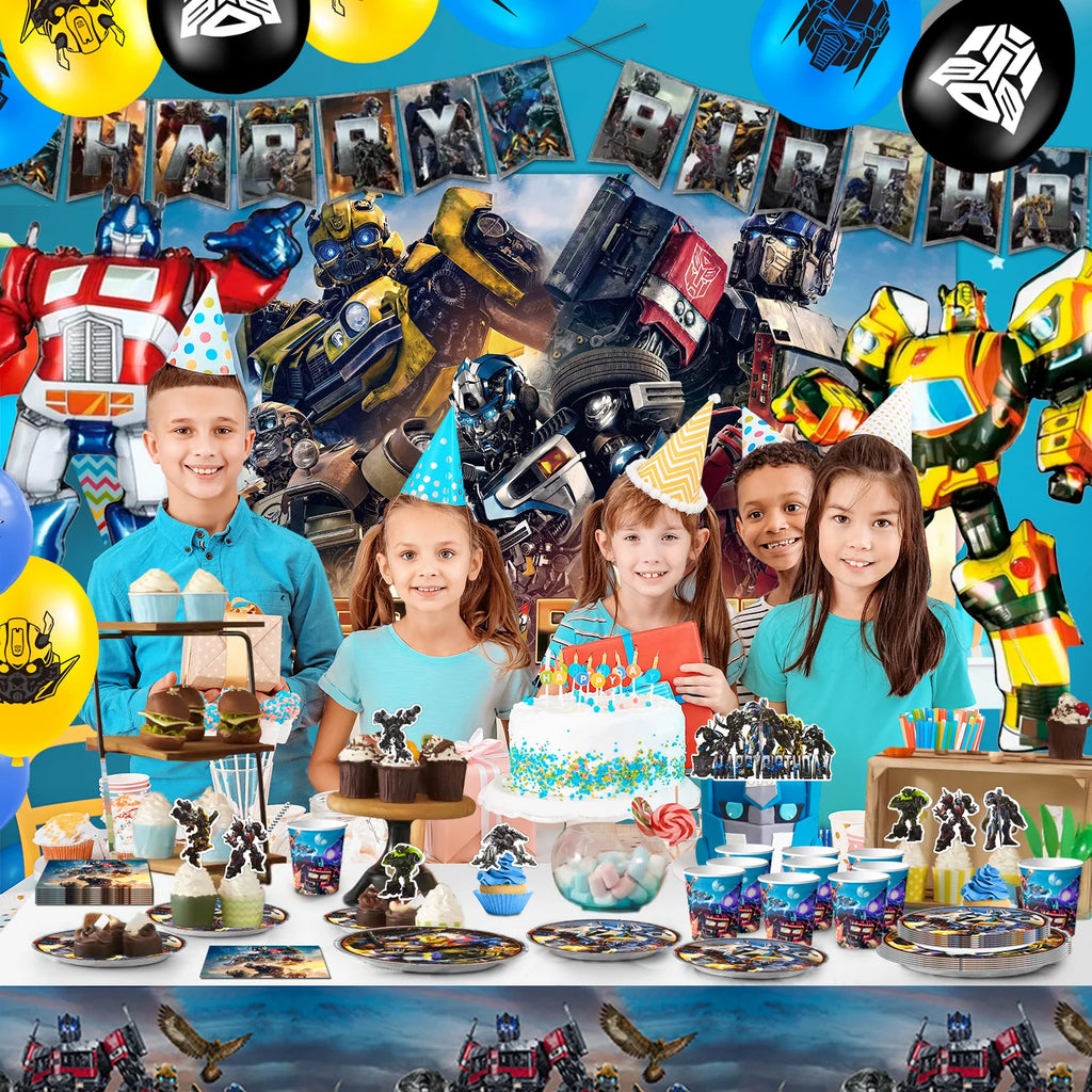 Transformers Birthday Party Supplies,114pcs Transformers Birthday Party Tableware-Transformers Plates Tablecloths Banners etc
