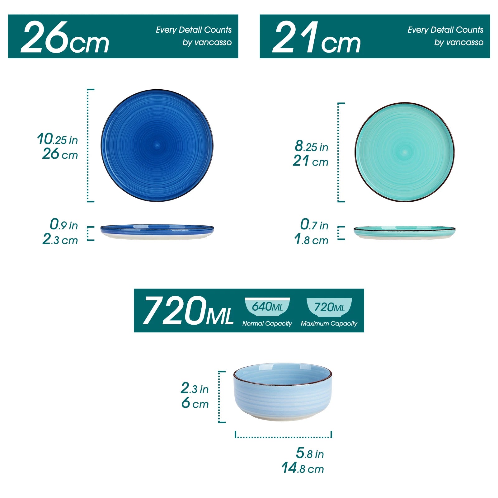vancasso 12/18/24PCS Ceramic Dinnerware Set Color Handpainted Spirals Pattern 4/6PCS Dinner Plates/Dessert/Bowl/Soup Plates