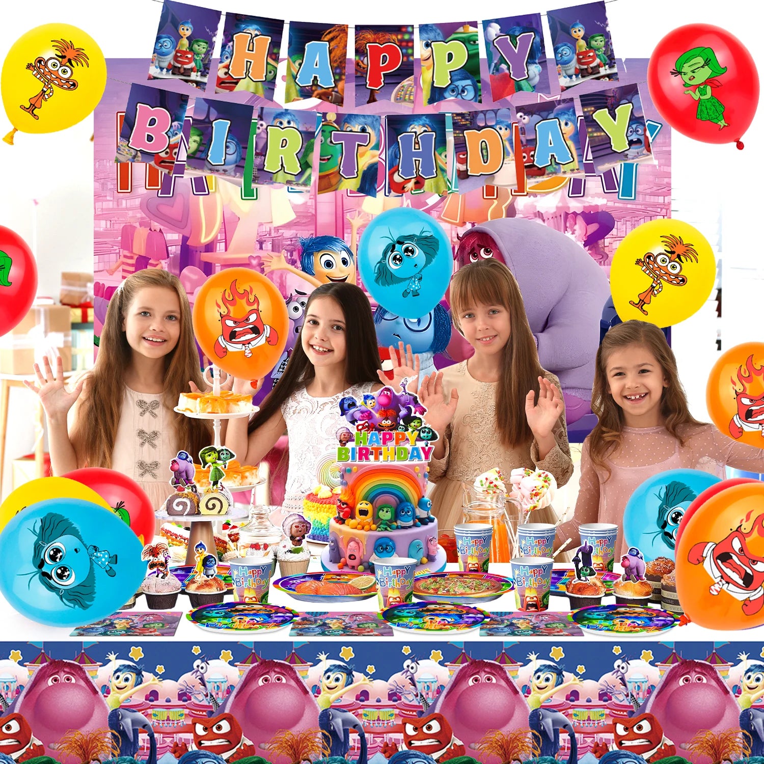 Inside Out Birthday Decorations,98pcs Inside Out Party Supplies&Tableware-Plates Banner Balloon etc Inside Out Party Decorations