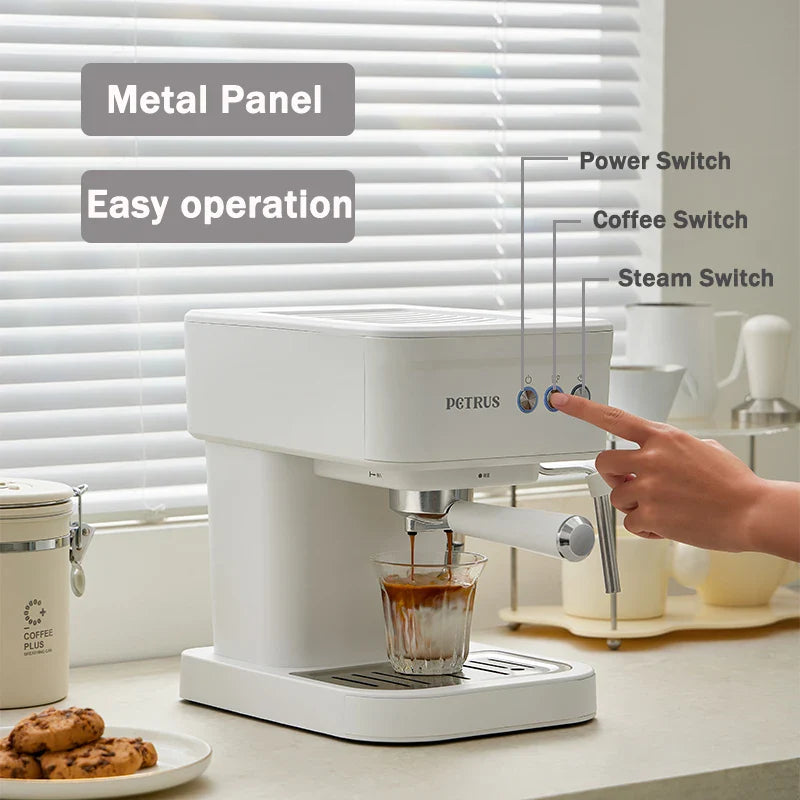 Petrus Espressomaschine 51MM 20 Bar mit Metallplatte, leistungsstarker Dampfstab für Americano Mocha Latte, PE2170 (220V)