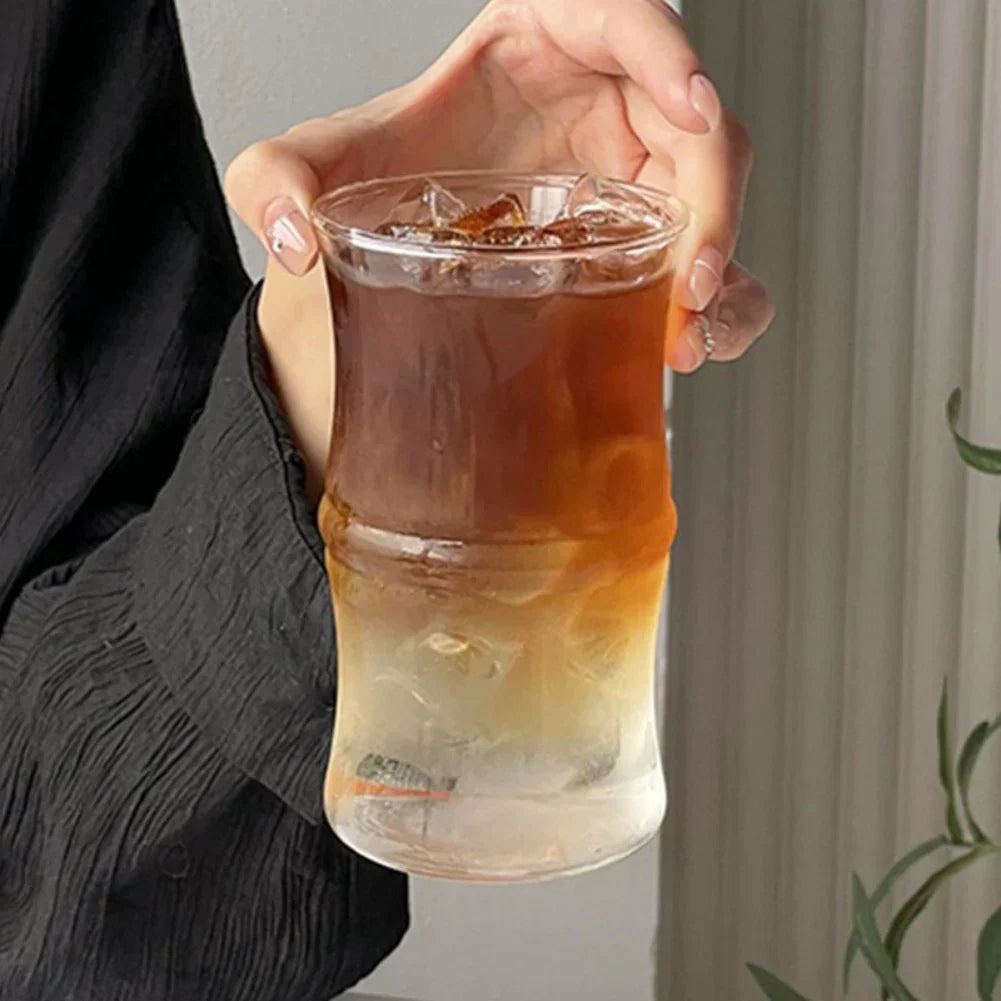 DecorBites™ Glass Bamboo Knot Mug - Cute Clear Glass Coffee Cup for Hot or Cold Drinks