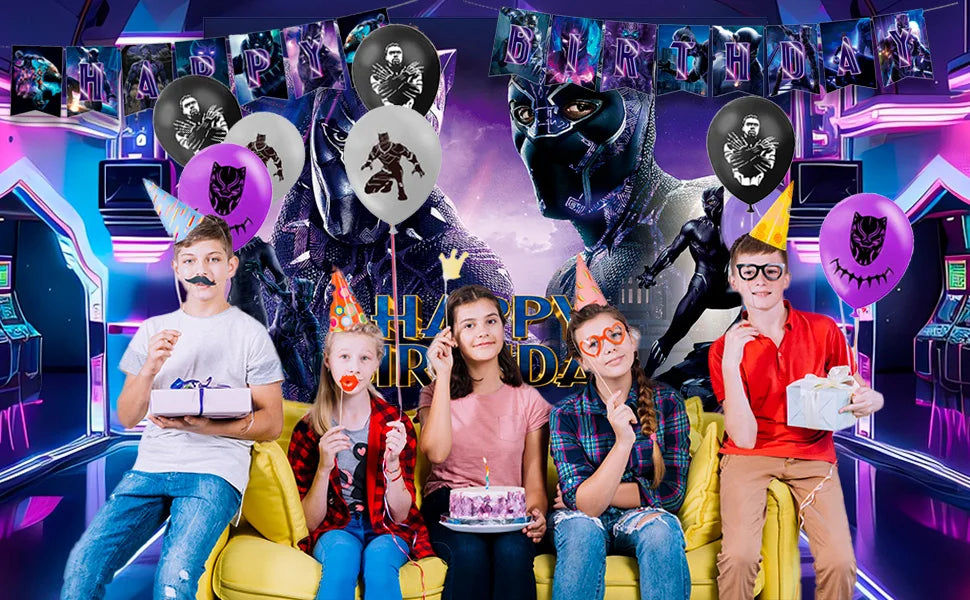 Black Panther Birthday Party Decorations,112 Pcs Black Panther Party Supplies&Tableware-Black Panther Balloons Banner Plates etc