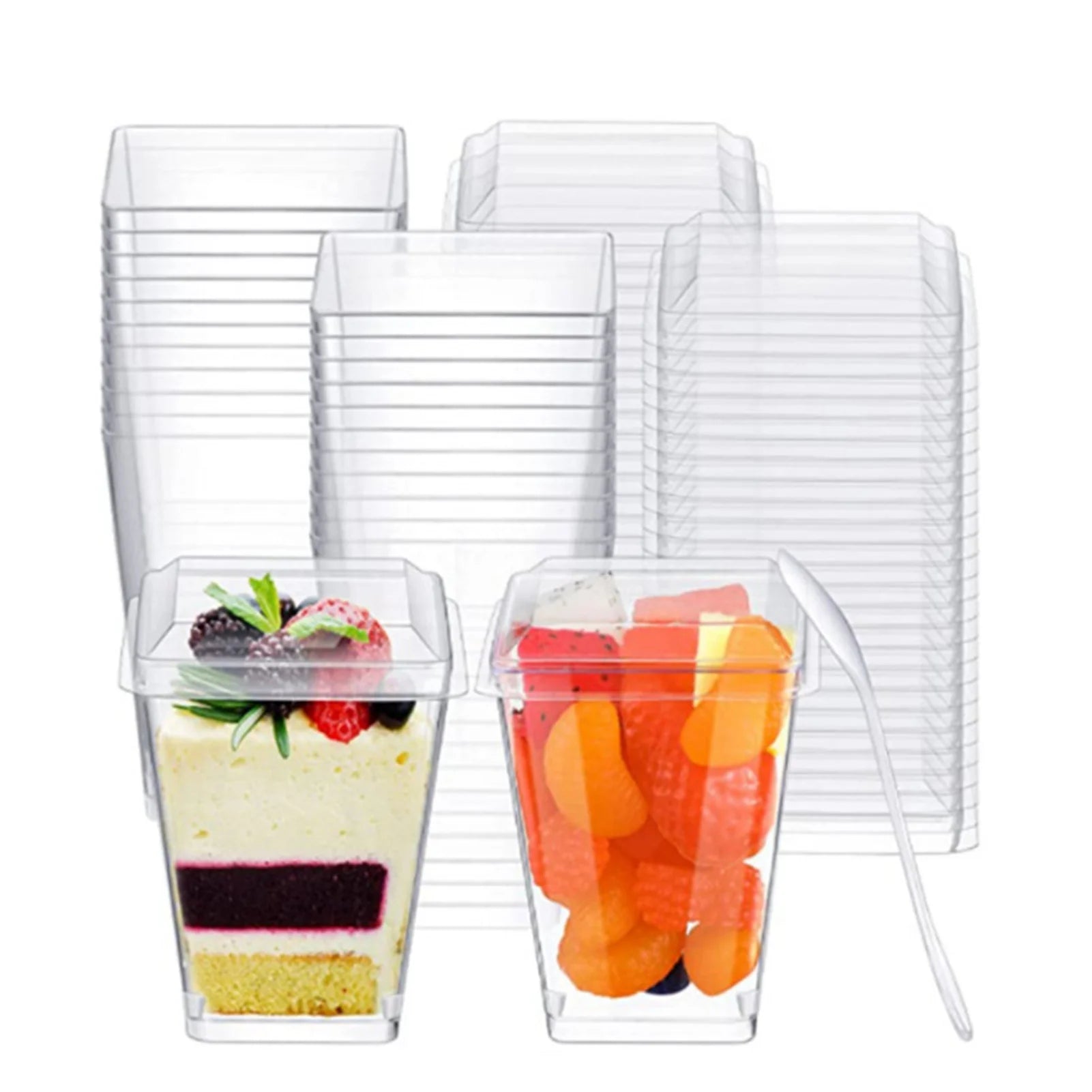 Clear Plastic Dessert Cups Material Reusable Easy Clean Perfect for Parties Fruit Pudding Ice Cream Snacks Stackable Storage