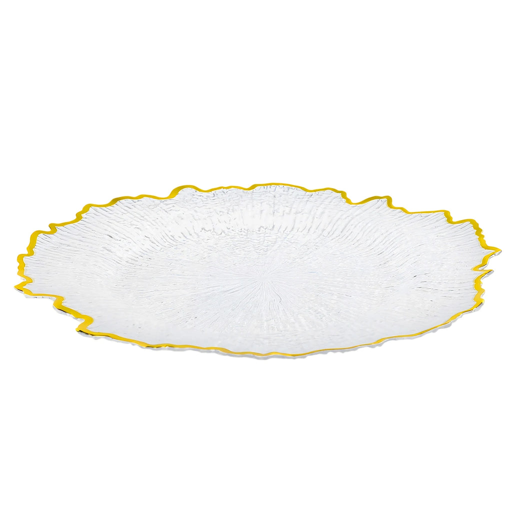 Serving Charger Plates 25 Pack Gold Rim Transparent Plastic 32cm for Wedding Birthday Holiday Party Dessert Display Easy Clean