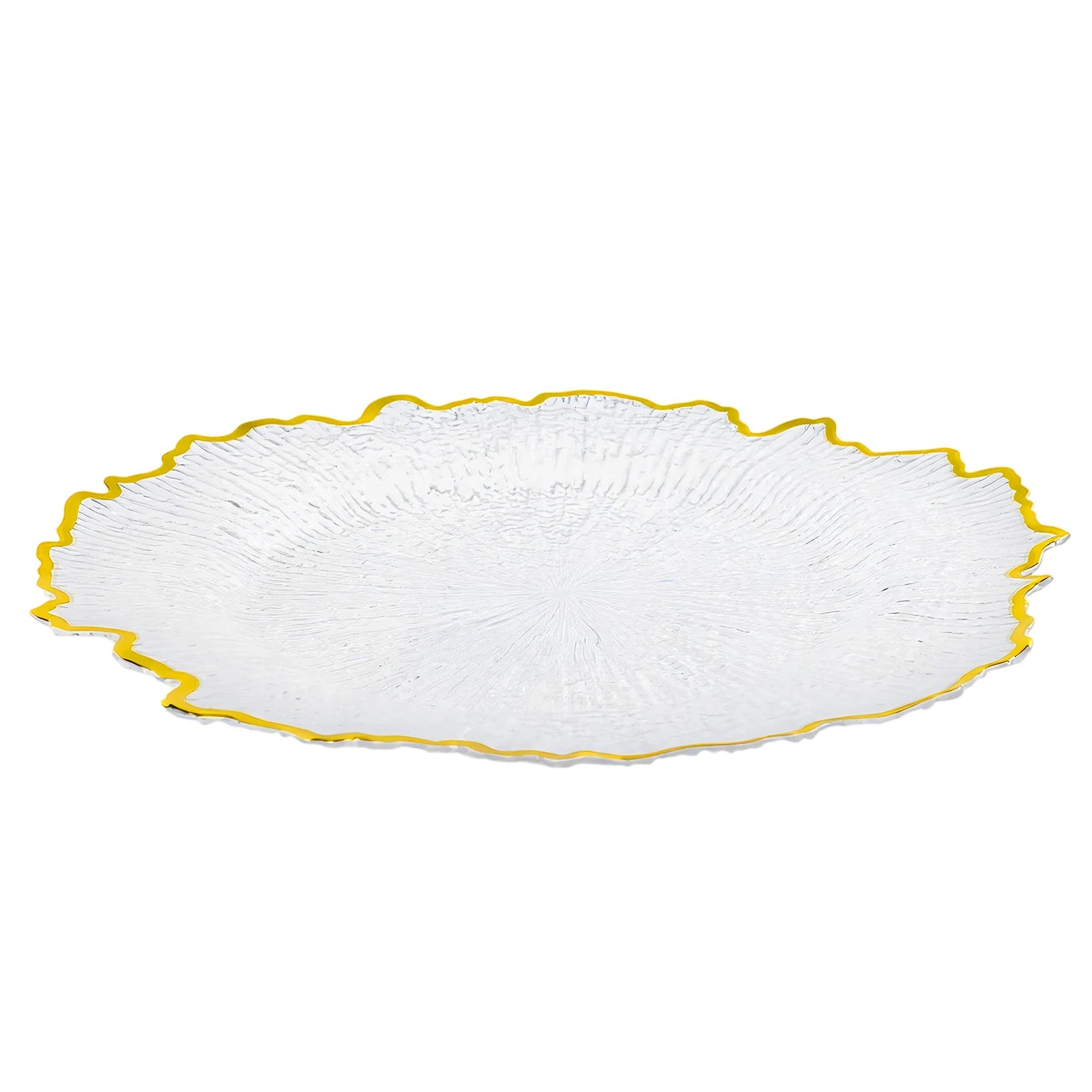 Serving Charger Plates 25 Pack Gold Rim Transparent Plastic 32cm for Wedding Birthday Holiday Party Dessert Display Easy Clean
