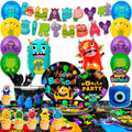 One-eyed monster Birthday Decorations,113 pcs One-eyed monster Party Supplies&Tableware Set-Plates Tablecloth Balloon Banner etc
