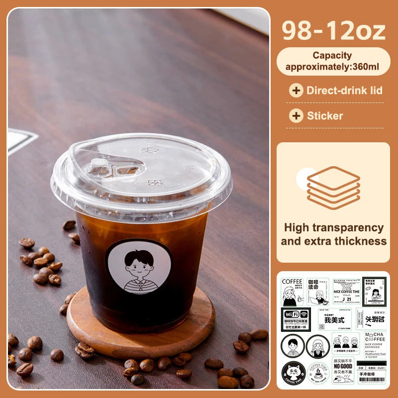 NEW 10PCS Clear Plastic Cup With Strawless Lids Disposable Cups For Iced Coffee Or Juice Party Smoothie Milkshake Cold Drinks
