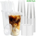 40/80 Pack 16oz/500ml Clear Plastic Cups with Lids and Straws, Disposable Plastic Coffee Cups with Lids