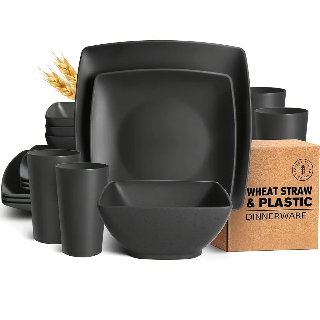 16/32Pcs Plastic Dinnerware Set -DurableDishwasher Safe Microwave Safe Stackable Includes Dinner Plates Salad Plates Snack Bowls