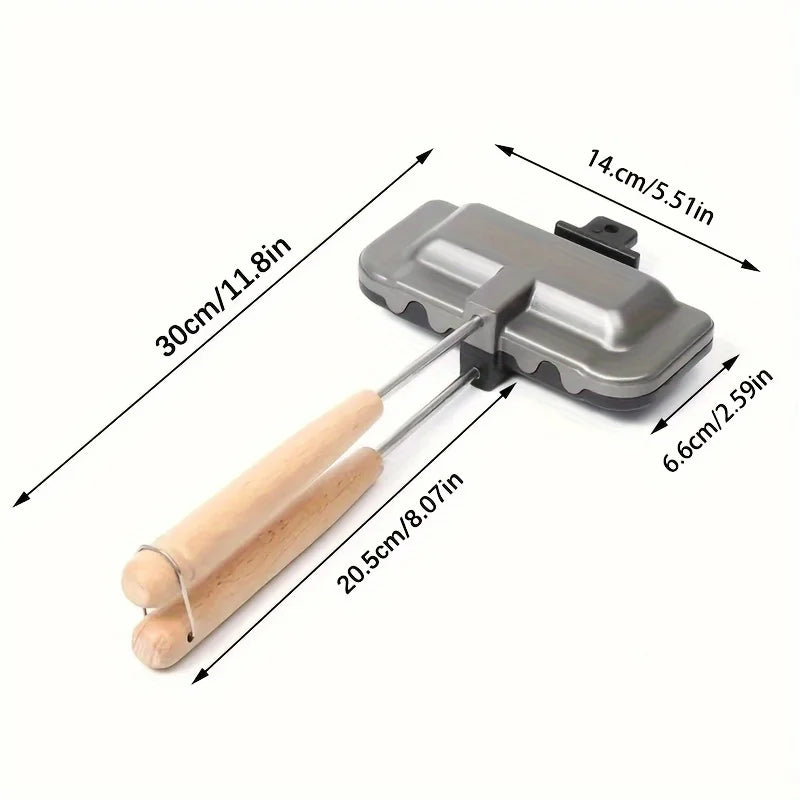 長方形両面サンドイッチ焼き器、ツートンカラー、アルミ合金、焦げ付き防止、ガスコンロ用トースター、キッチン調理器具