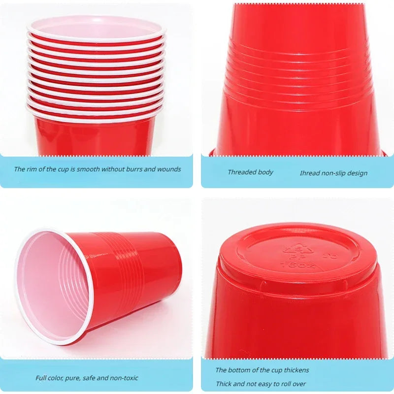 50Pcs Plastic Party Cups 16-Ounce Plastic Water Cups Recyclable Red Blue Cups with Fill Lines for Drinks BBQ Picnic Party