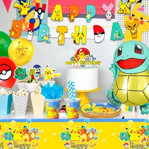 Pikachu Party Decorations,136pcs Pokemon Birthday Party Supplies-Banner Balloons Plates Napkins etc Pokemon Birthday Decorations