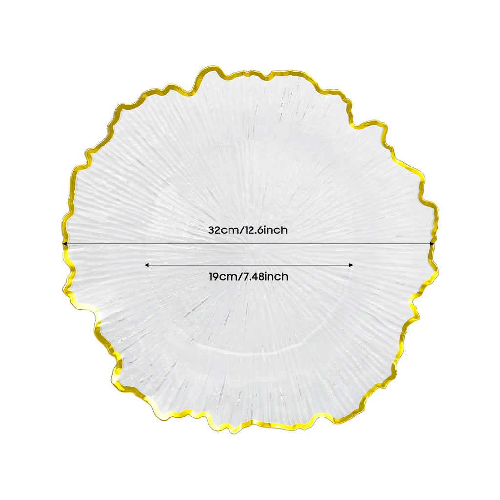 Serving Charger Plates 25 Pack Gold Rim Transparent Plastic 32cm for Wedding Birthday Holiday Party Dessert Display Easy Clean