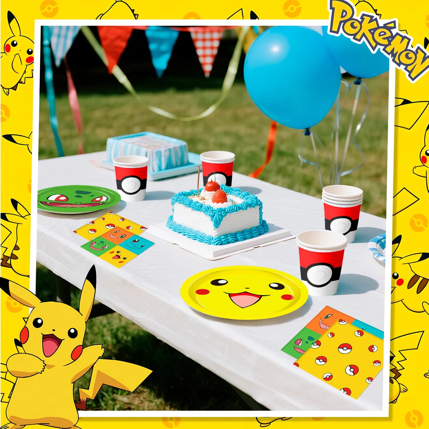 Pokemon Party Supplies,120 Pcs Pokemon Birthday Party Tableware Set-Pokemon Plates Napkins Cups etc Pokemon Birthday Decorations