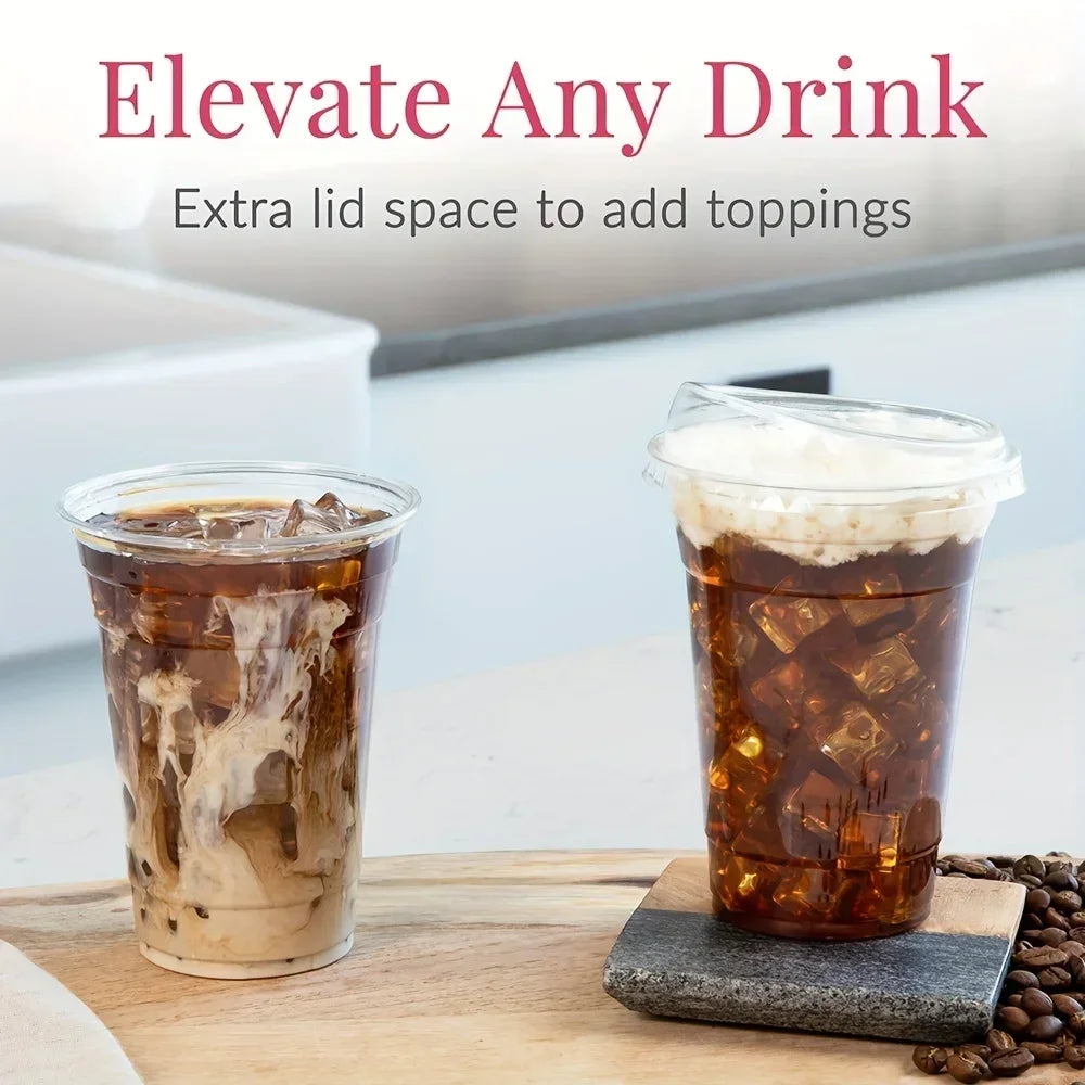 50Set Plastic Cold Drink Cups with Strawless Sip Lids BPA Free Disposable Cups for Iced Coffee And Cold Beverages