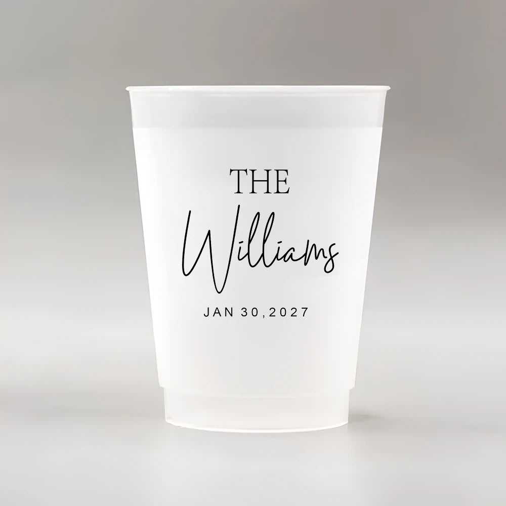 10/50 Custom Plastic Cups for Wedding, 12oz Personalized Plastic Cups, Frosted Cups Customize Wedding Plastic Drinking Cups