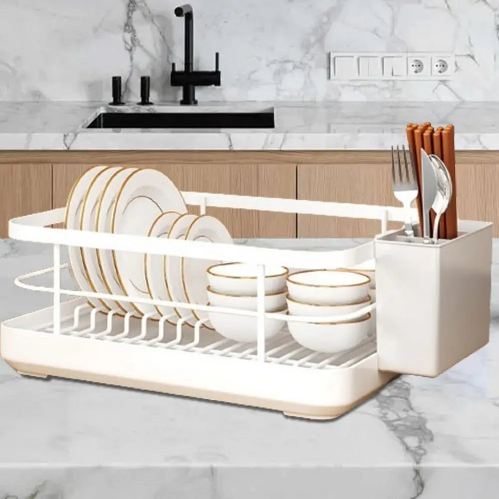 Multifunctional Dish Rack with Cutlery Holder Drying Dish Rack with Drip Tray for Dishes Spoons Forks