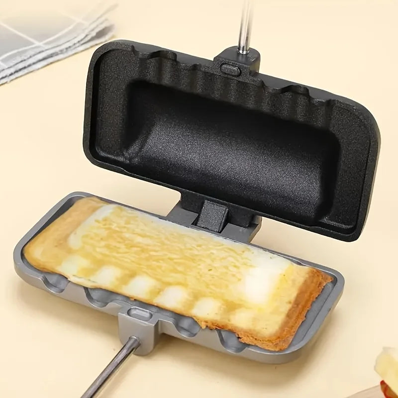 長方形両面サンドイッチ焼き器、ツートンカラー、アルミ合金、焦げ付き防止、ガスコンロ用トースター、キッチン調理器具