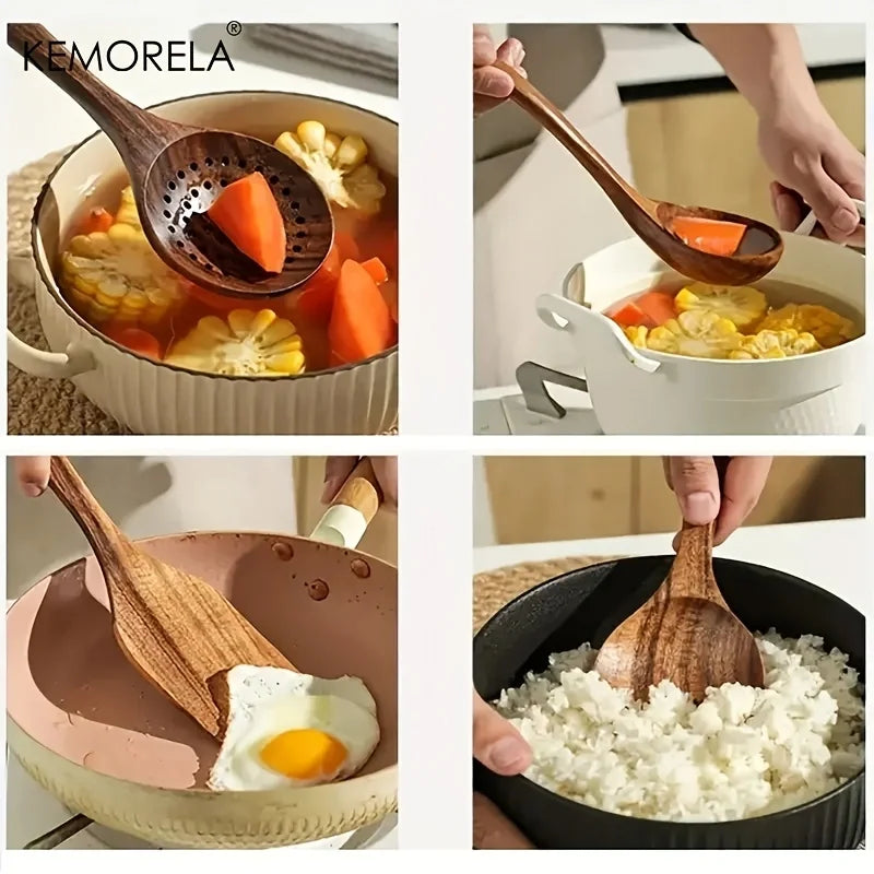 5-Piece Teak Wood Cooking Utensil Set – Spoon, Ladle & Turner