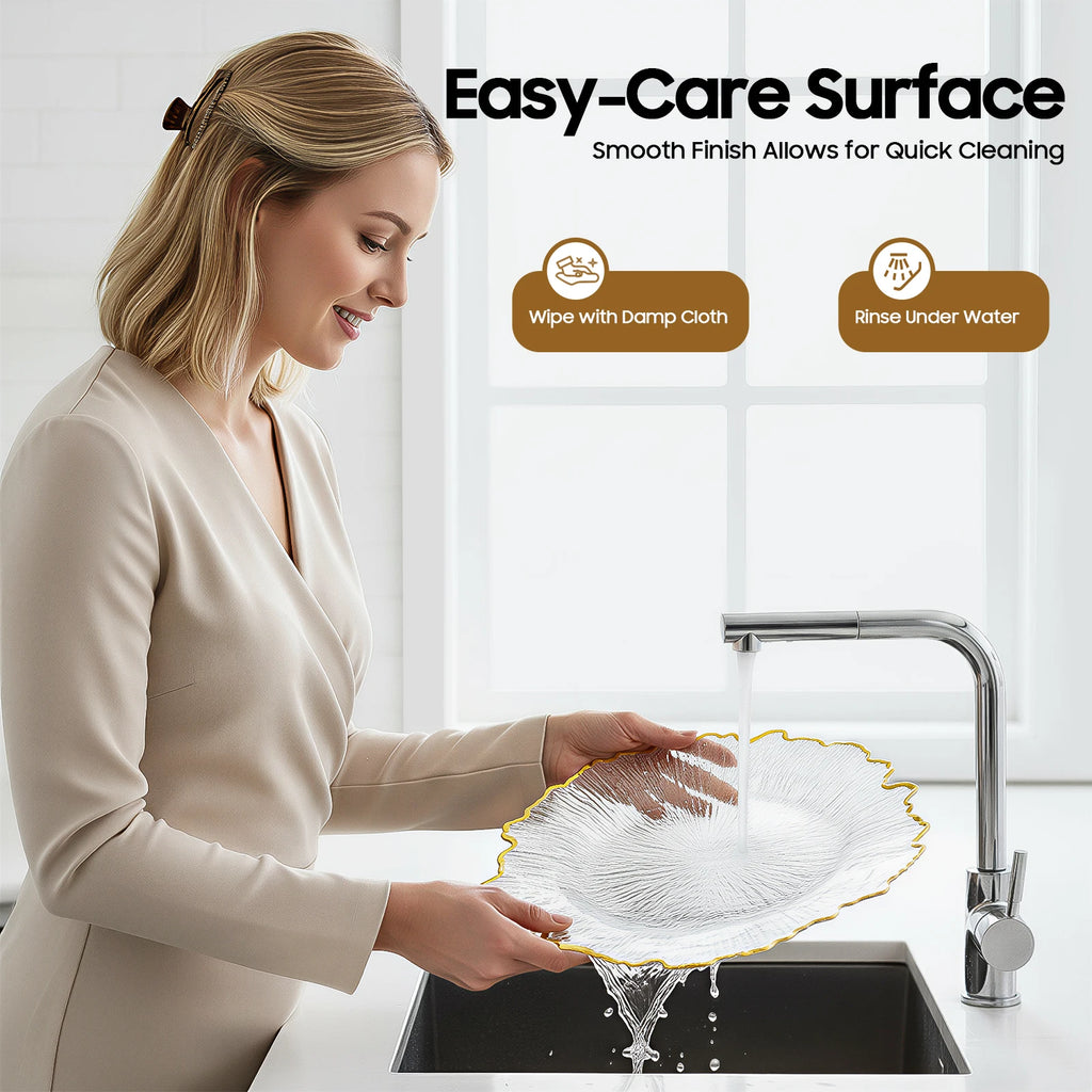 Serving Charger Plates 25 Pack Gold Rim Transparent Plastic 32cm for Wedding Birthday Holiday Party Dessert Display Easy Clean