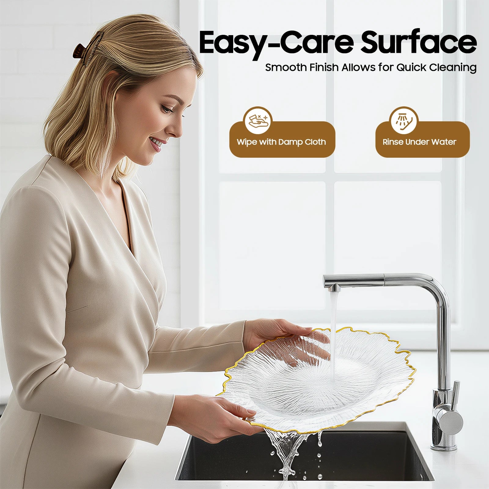 Serving Charger Plates 25 Pack Gold Rim Transparent Plastic 32cm for Wedding Birthday Holiday Party Dessert Display Easy Clean