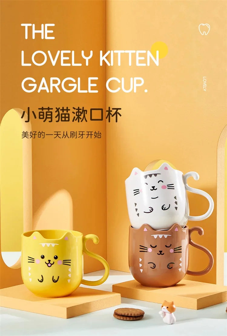 Cute Plastic Cups Cartoon Toothbrush Gargle Cup Creative Cat Dog Mouthwash Cup Wash Brush Cups Household Bathroom Supplies