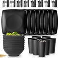 56-piece With Flatware Kitchen Plastic Wheat Straw Square Dinnerware Set for 8, Unbreakable Dinner Plates, Snack Bowls, Tumblers