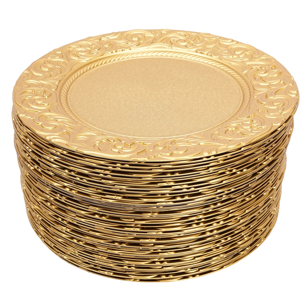 100 Pieces 33*2cm Charger Plates Set, PP Round Charger Plates, Reusable Serving Plates For Birthday Parties, Holidays, Weddings