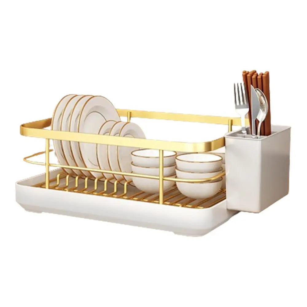 Multifunctional Dish Rack with Cutlery Holder Drying Dish Rack with Drip Tray for Dishes Spoons Forks