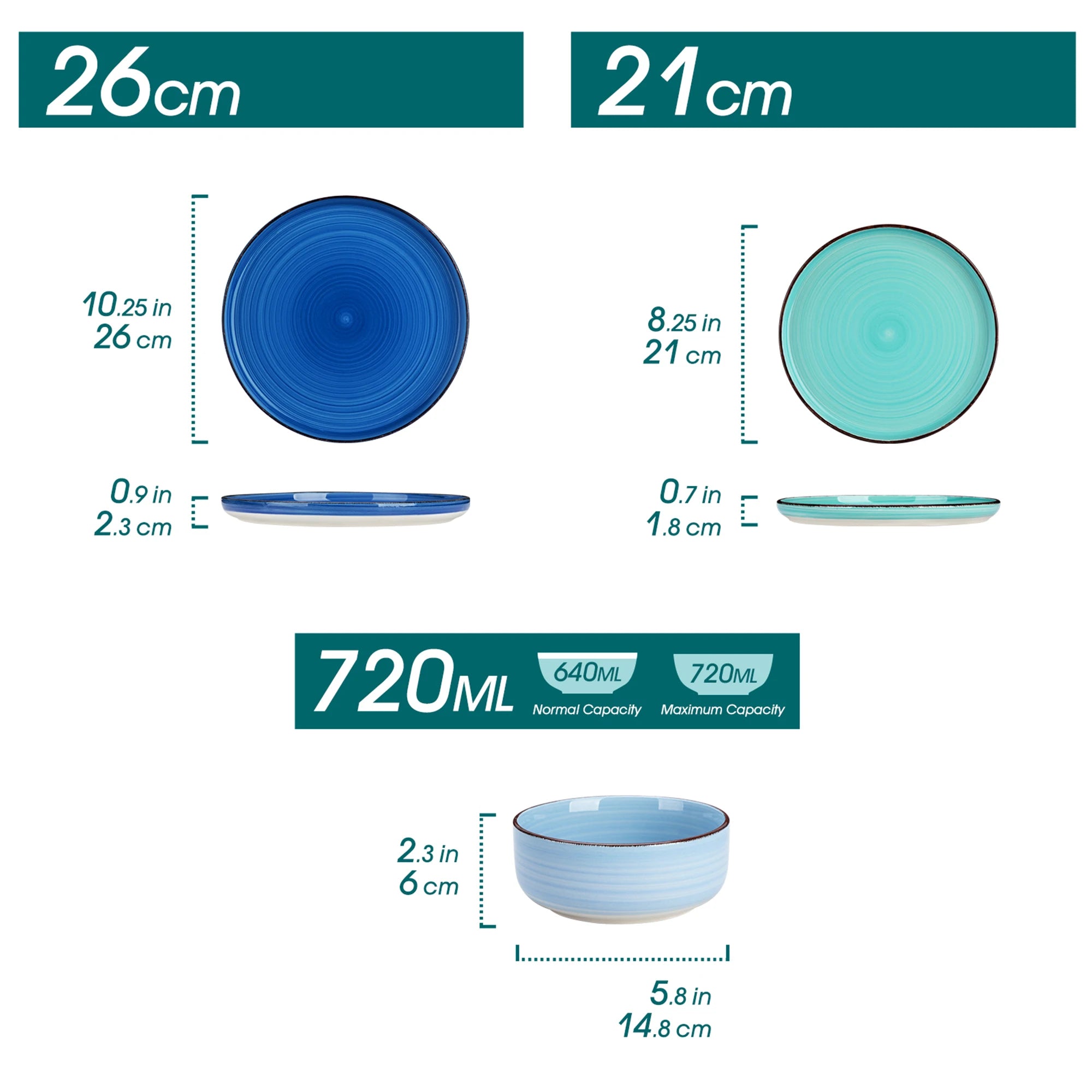 vancasso 12/18/24PCS Ceramic Dinnerware Set Color Handpainted Spirals Pattern 4/6PCS Dinner Plates/Dessert/Bowl/Soup Plates