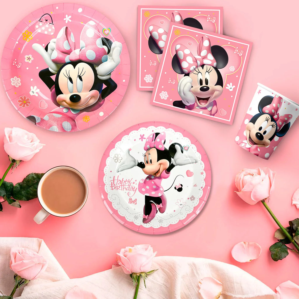 Minnie Birthday Party Supplies,113pcs Minnie Mouse Party Decorations Tableware Set-Plates Napkins Cup etc Minnie Party Tableware