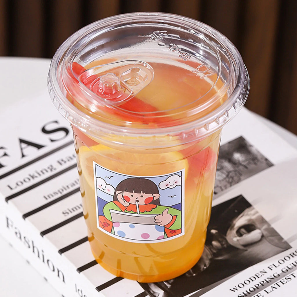 10pcs Plastic Cup With No Straw Mouth Direct Drinking Transparent Disposable Coffee Cup Suitable For Smoothies Cold Drinks Milk