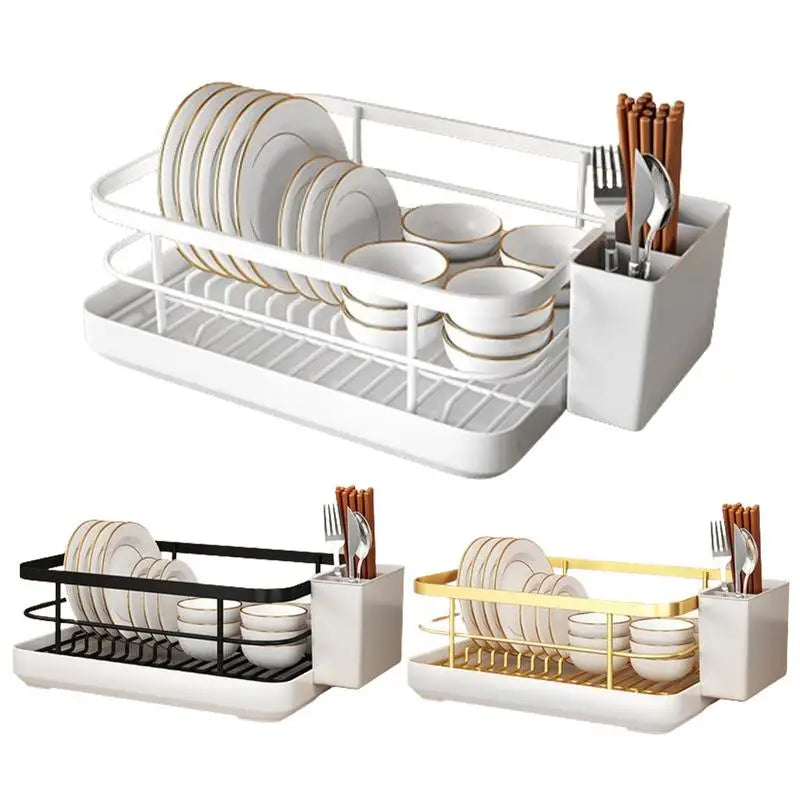 Multifunctional Dish Rack with Cutlery Holder Drying Dish Rack with Drip Tray for Dishes Spoons Forks