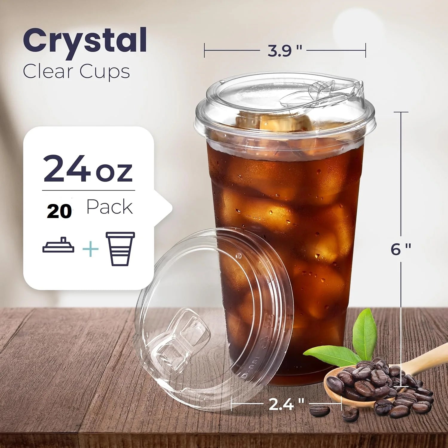 12/16//20/24/32OZ  Clear Plastic Cups with Sip Lids Disposable Plastic Coffee Cups To Go Cups for Iced Coffee Smoothies Soda