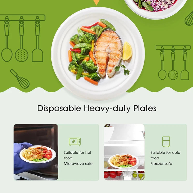 9 Inch Eco Plates 50 Pack, Made from Renewable Sugarcane, BPA-Free and Biodegradable, for Sustainable Parties and Daily Meals