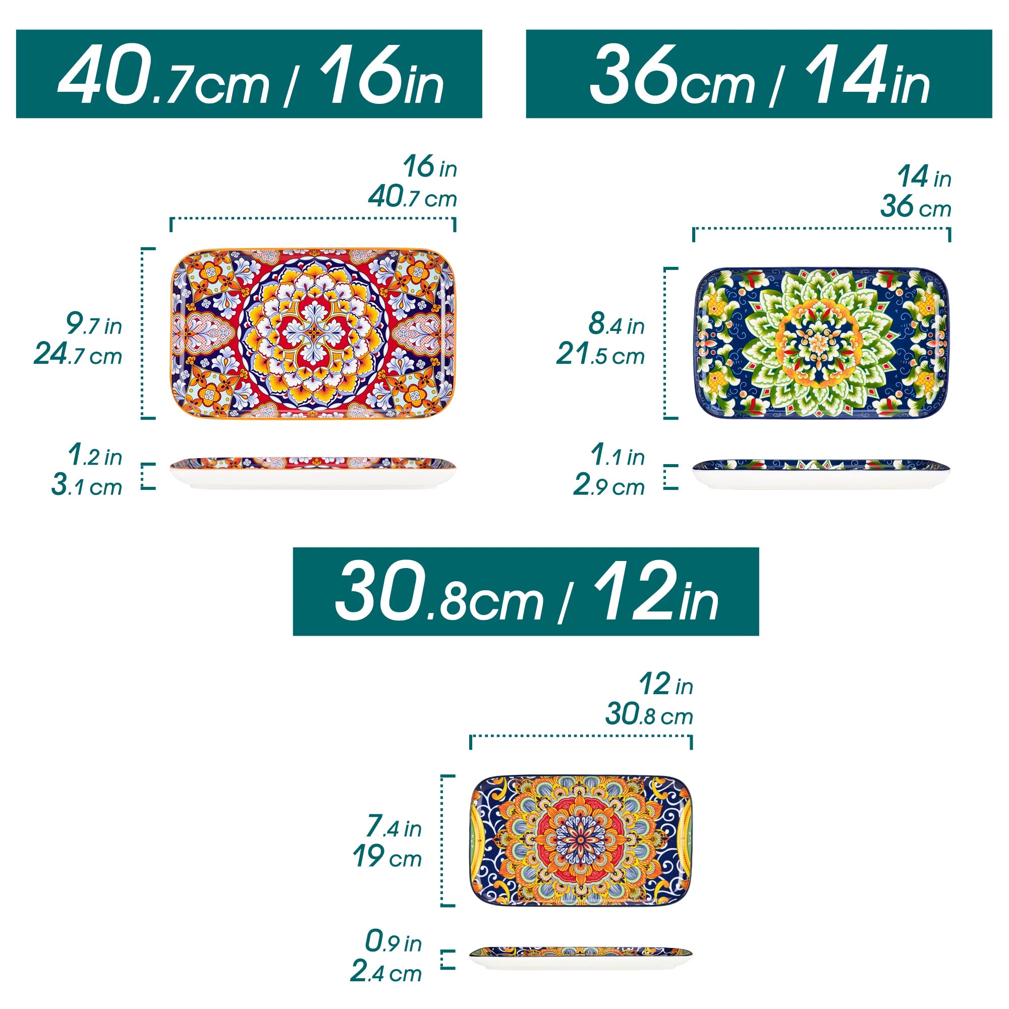 vancasso 3/6-teiliges langes Teller-Set Keramik Salatteller-Set 3 Größen Rechteckige Dessertteller für Kuchen/Salat/Vorspeise Ofenfest
