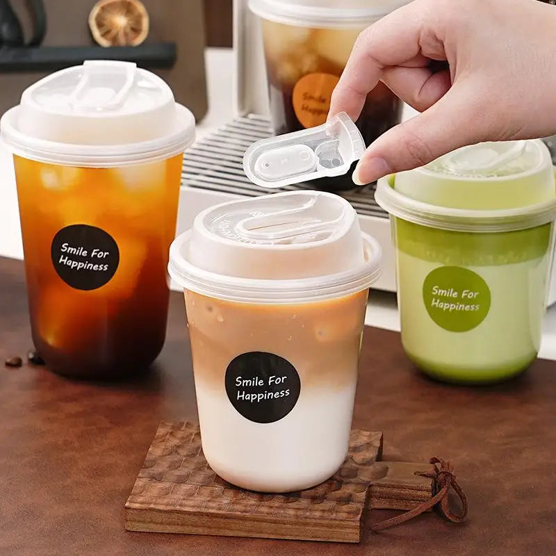 10pcs Transparent Coffee Cups With Lids U-shaped Disposable Cups For Hot Drink Milk Tea Takeaway Beverage Cups