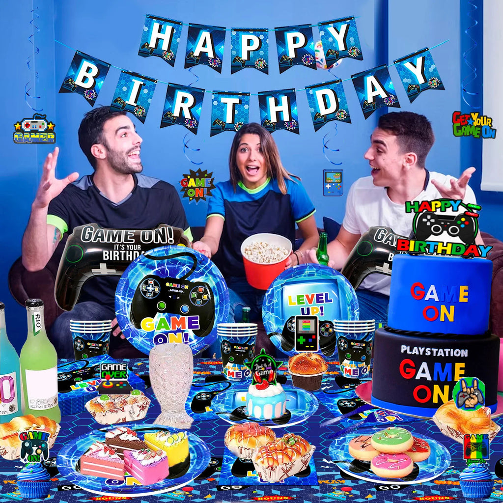 151 Pcs Video Game Party Decorations&Tableware-Video Game Party Plates Tablecloth Balloons etc Video Game Birthday Decorations